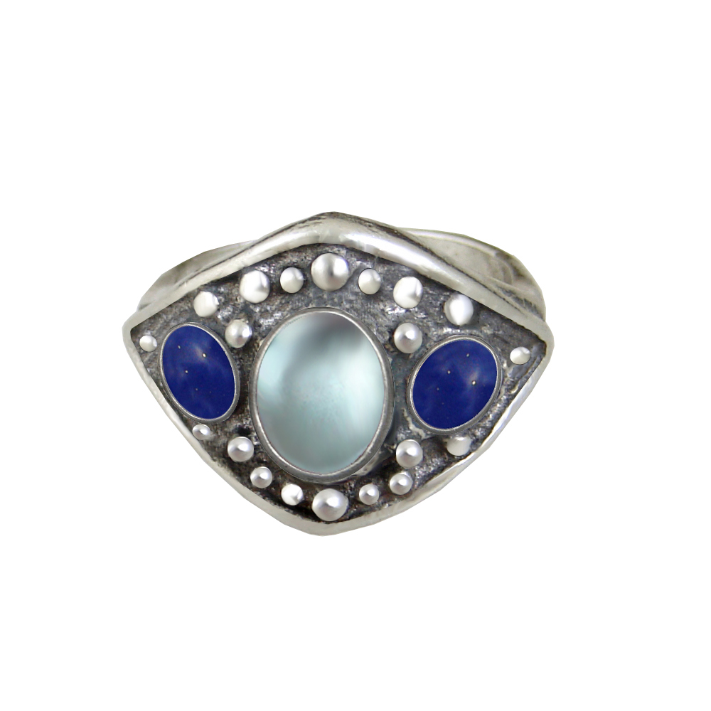 Sterling Silver Medieval Lady's Ring with Blue Topaz And Lapis Lazuli Size 7